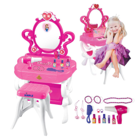 Dimple 2-in-1 Princess Pretend Play Vanity Set Table w/ Working Piano Beauty Set for Girls