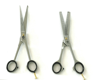 German Curved Barber Hair Trimming Scissors + Double Teeth Thinning Shears Hashir's HQP00786