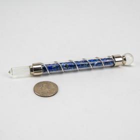 Lapis Lazuli | Wire Wrapped Healing Wand | Silver Glass Tube w/ Faceted Quartz Points & Gem Chips | 145mm