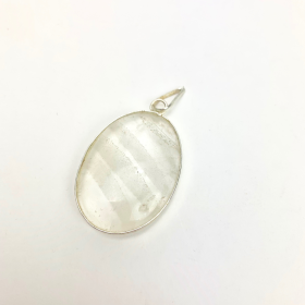 Quartz Cabochon Pendant w/ Silver Alloy Bezel | Ovals | 40-50mm