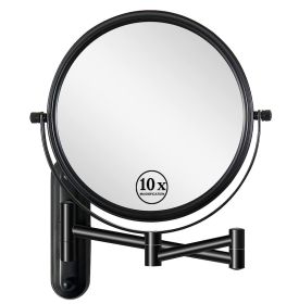 8 Inch Wall Mounted Makeup Vanity Mirror, Double Sided 1x/10x Magnifying Mirror, 360¬∞ Swivel with Extension Arm Bathroom Mirror (Black)