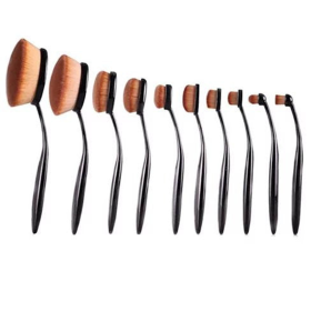 Beauty Experts Set of 10 Oval Beauty Brushes (Color: Black)