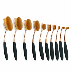 Beauty Experts Set of 10 Oval Beauty Brushes (Color: Black/Rose Gold)