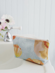 Makeup Bag (Color: Peach Poppies on Grey)