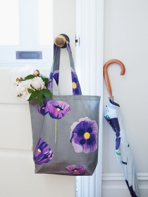 Tote Bag (Color: Purple Poppies on Grey)