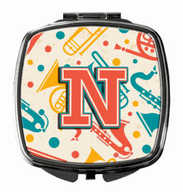 Monogram Letter Compact Mirror (Color: Retro Teal Orange Musical Instrument, size: 2.75 x 3)