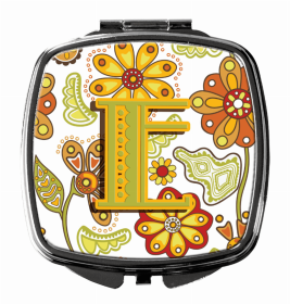 Monogram Letter Compact Mirror (Color: Floral Mustard and Green, size: 2.75 x 3)