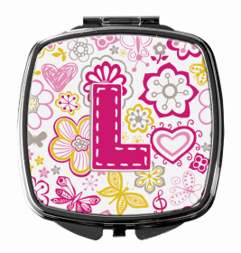 Monogram Letter Compact Mirror (Color: Flowers and Butterflies Pink, size: 2.75 x 3)