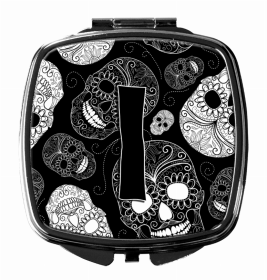 Monogram Letter Compact Mirror (Color: Day of the Dead Skulls Black, size: 2.75 x 3)