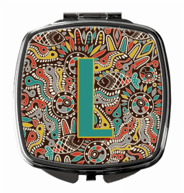 Monogram Letter Compact Mirror (Color: Retro Tribal, size: 2.75 x 3)