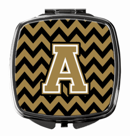 Monogram Letter Compact Mirror (Color: Chevron Black and Gold, size: 2.75 x 3)