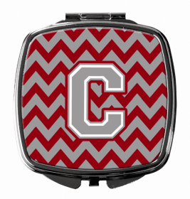 Monogram Letter Compact Mirror (Color: Chevron Crimson and Grey, size: 2.75 x 3)