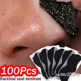 50pcs Nose Blackhead Remover Mask Deep Cleansing Skin Care Shrink Pore Acne Treatment Mask Nose Black dots Pore Clean Strips (Color: Black)